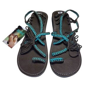 Plaka Sandals Womens Size 10 Turquoise Toe Loop Boho Hippie Strappy Summer Shoes